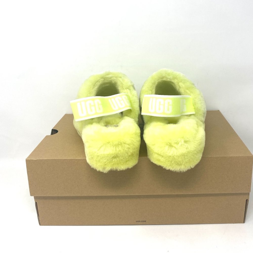 UGG Women Size 7 1118459 PLLN Fluff Yeah Poppy Yellow Pollen Fur Slides Slippers - Picture 7 of 10
